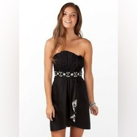 Lilly Pulitzer Crystal Black Late Night Toile Underlay Beaded Waist Dress - Picture 1 of 13